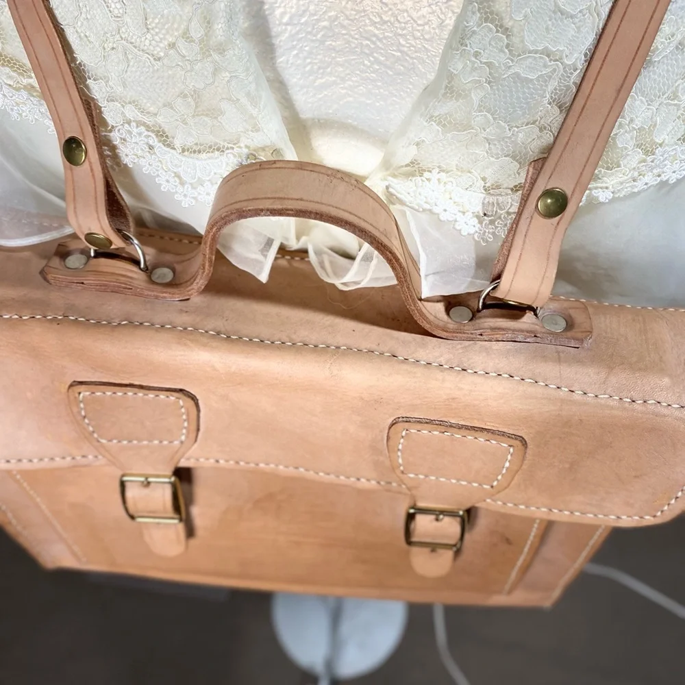 Natural Tan Leather Backpack Satchel